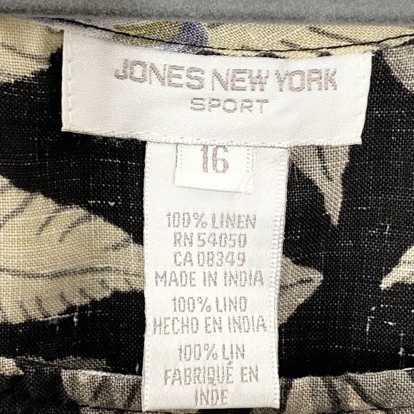 Jones New York Maxi Dress 16 Black White Gold Floral Linen Sleeveless Pullover - Picture 7 of 7